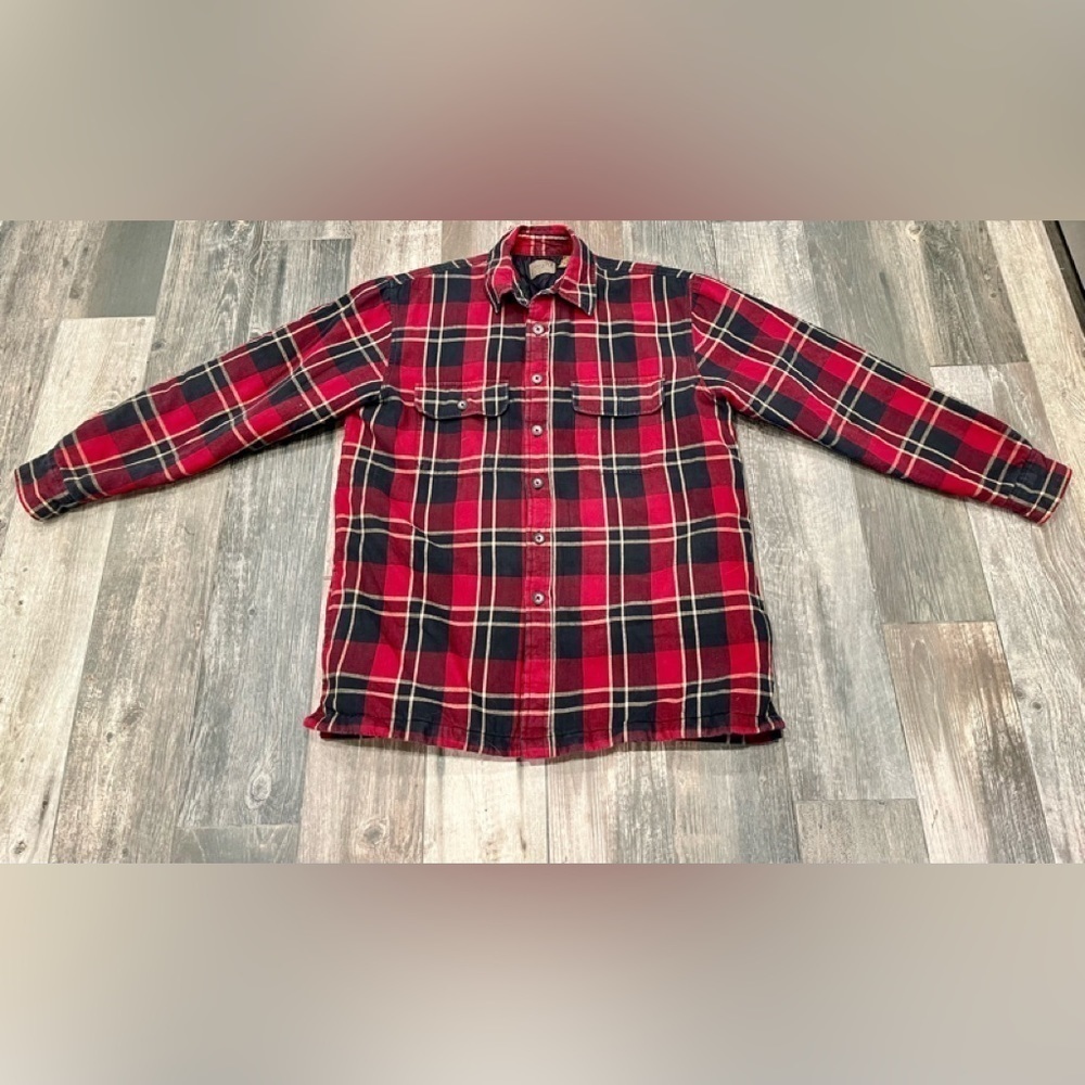Towncraft Red & Black Plaid Shacket Shirt Jacket Button Front Insulated medium